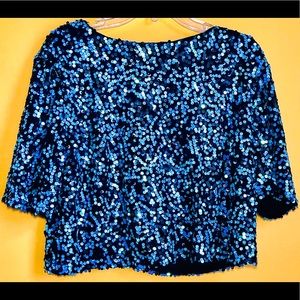 2X Blue Sparkly Sequin Crop Top